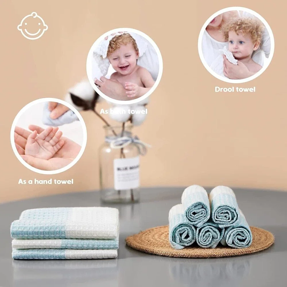 SYNPOS 8 Pack Newborn Bamboo Baby Washcloths 2 Layer Ultra Soft Absorbent 10